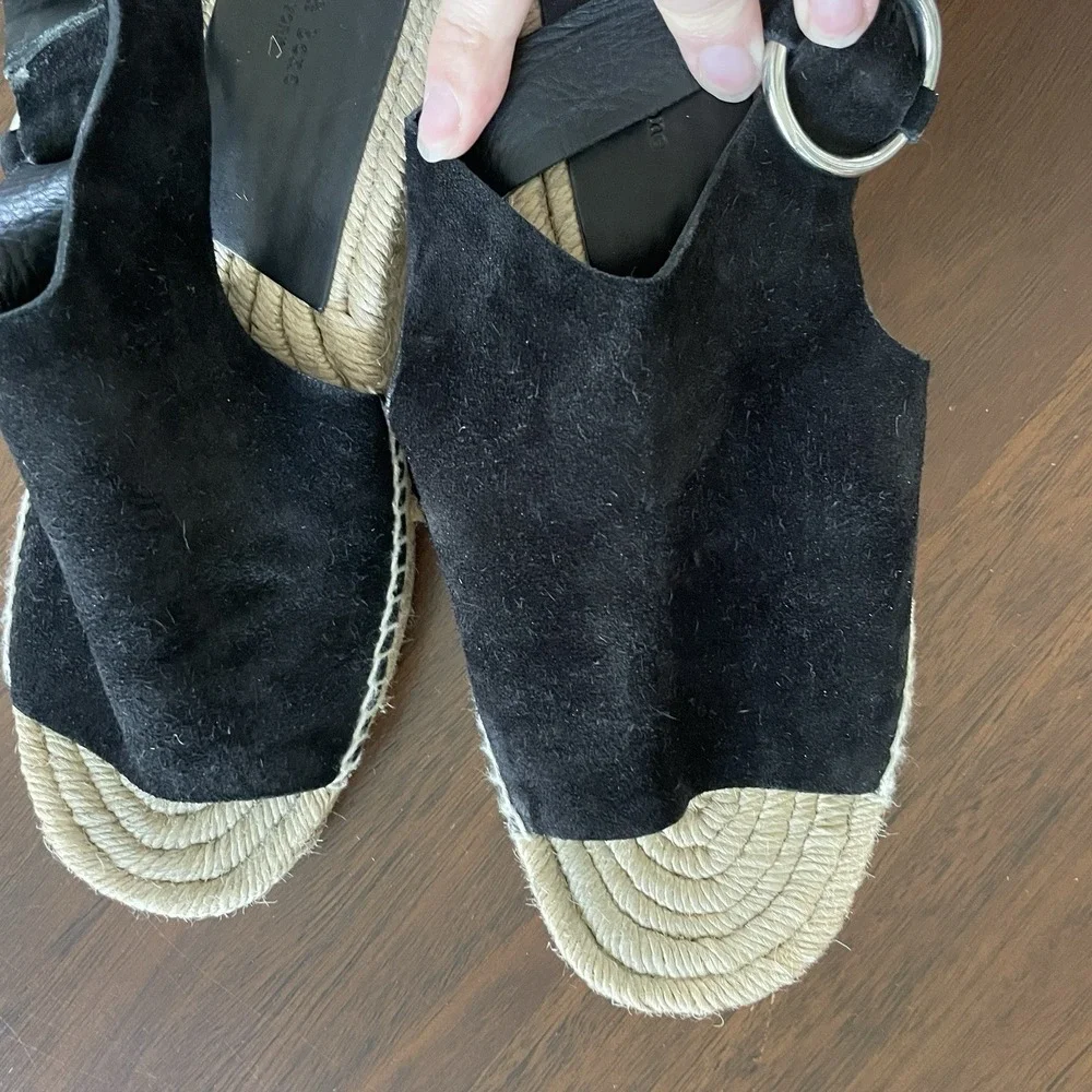 Rag & Bone Calla Espadrille Wedge Sandal Women 38.5 US 8.5‎ $395 Black Suede